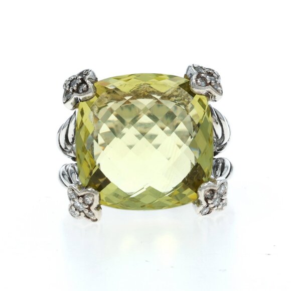 David Yurman Cushion on Point LemonQuartz Diamond Ring 925 Cush.12ctw Quatrefoil - Picture 1 of 6
